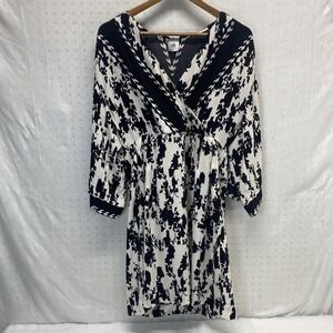 Cabi X-Factor Mini Dress Faux Wrap‎ Kimono Style Black White Floral Waist Tie M